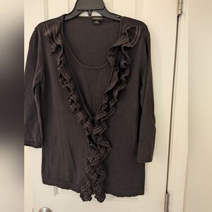 Dark brown and gold ruffled sweater twofer, size med, Claudia Ev